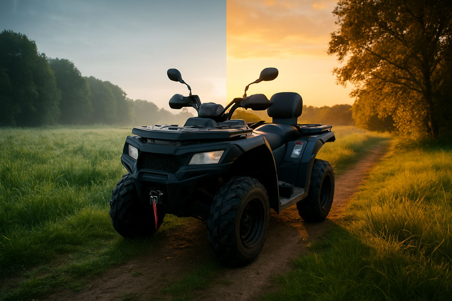 Quad sur un chemin entre ombre et lumière - Location 2 jours